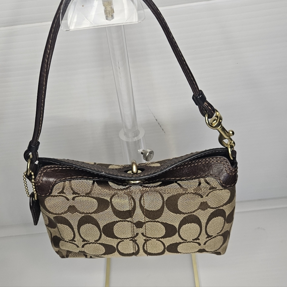 Coach Signature Sufflette Cloth Mini Bag Brown,Y2K Vintage, Rare Wristlet Clutch - Picture 4 of 11